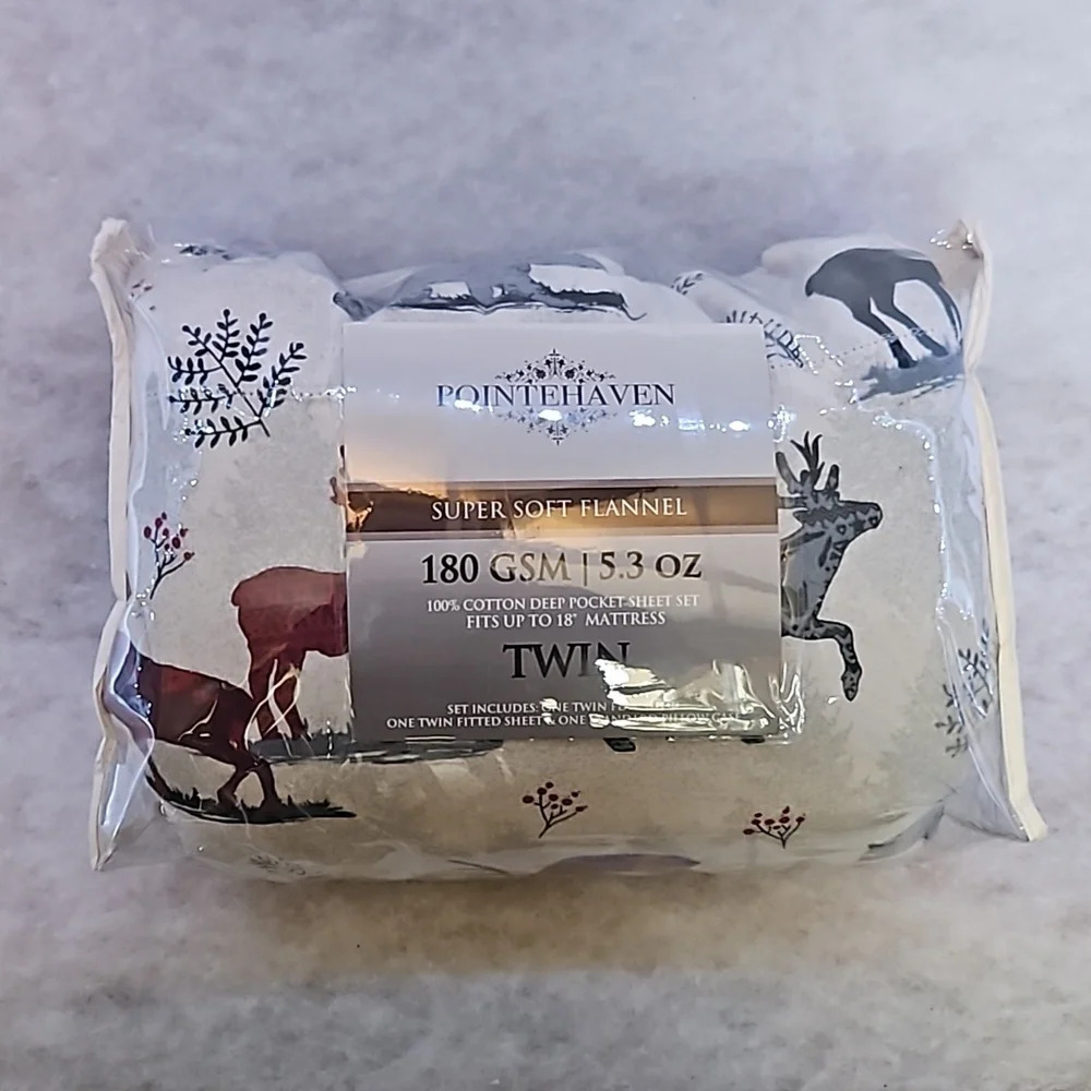 Point Haven Super Soft Flannel Twin Sheet Set Northwoods Bear Moose Deer Pattern